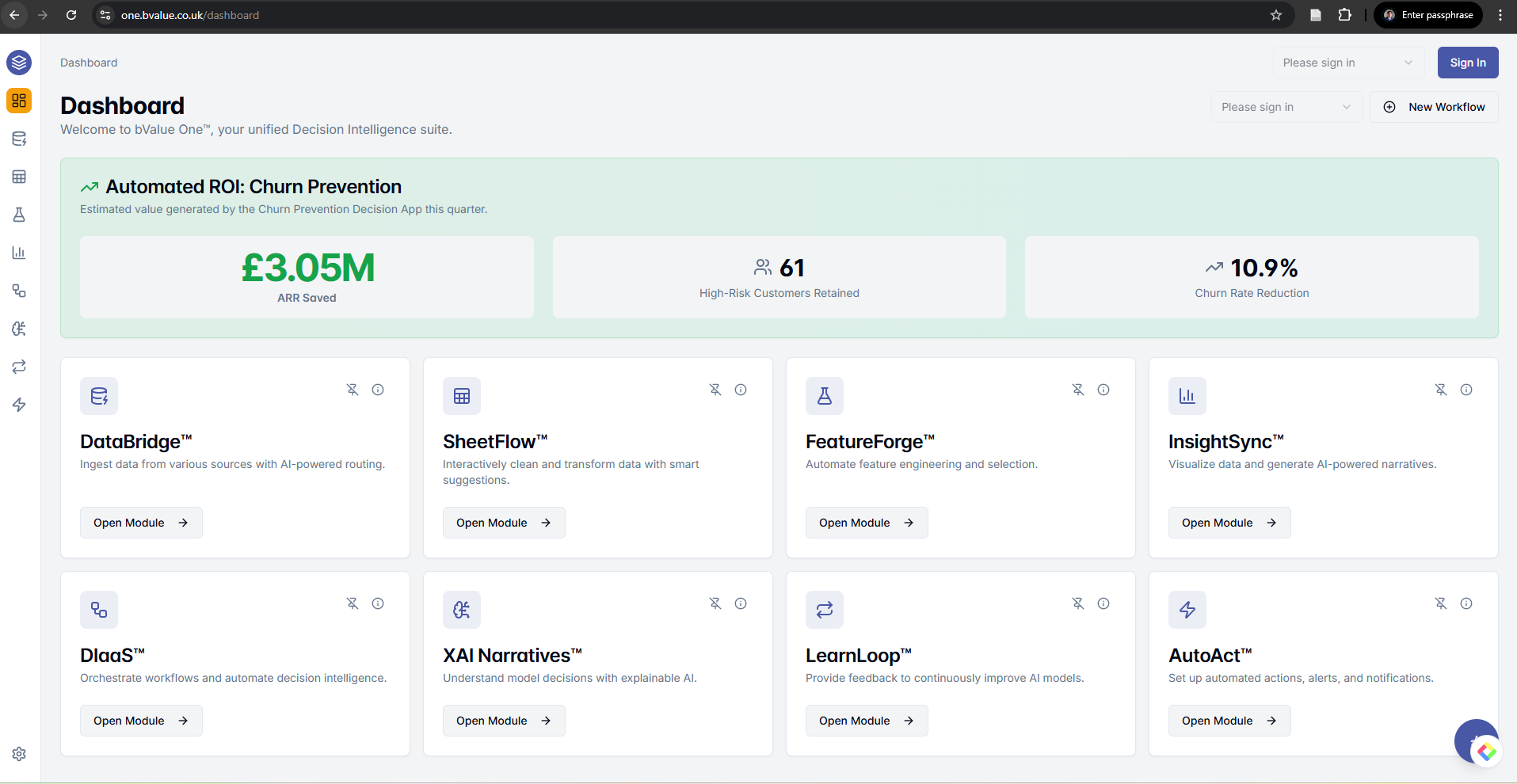 Modular AI decision intelligence platform interface