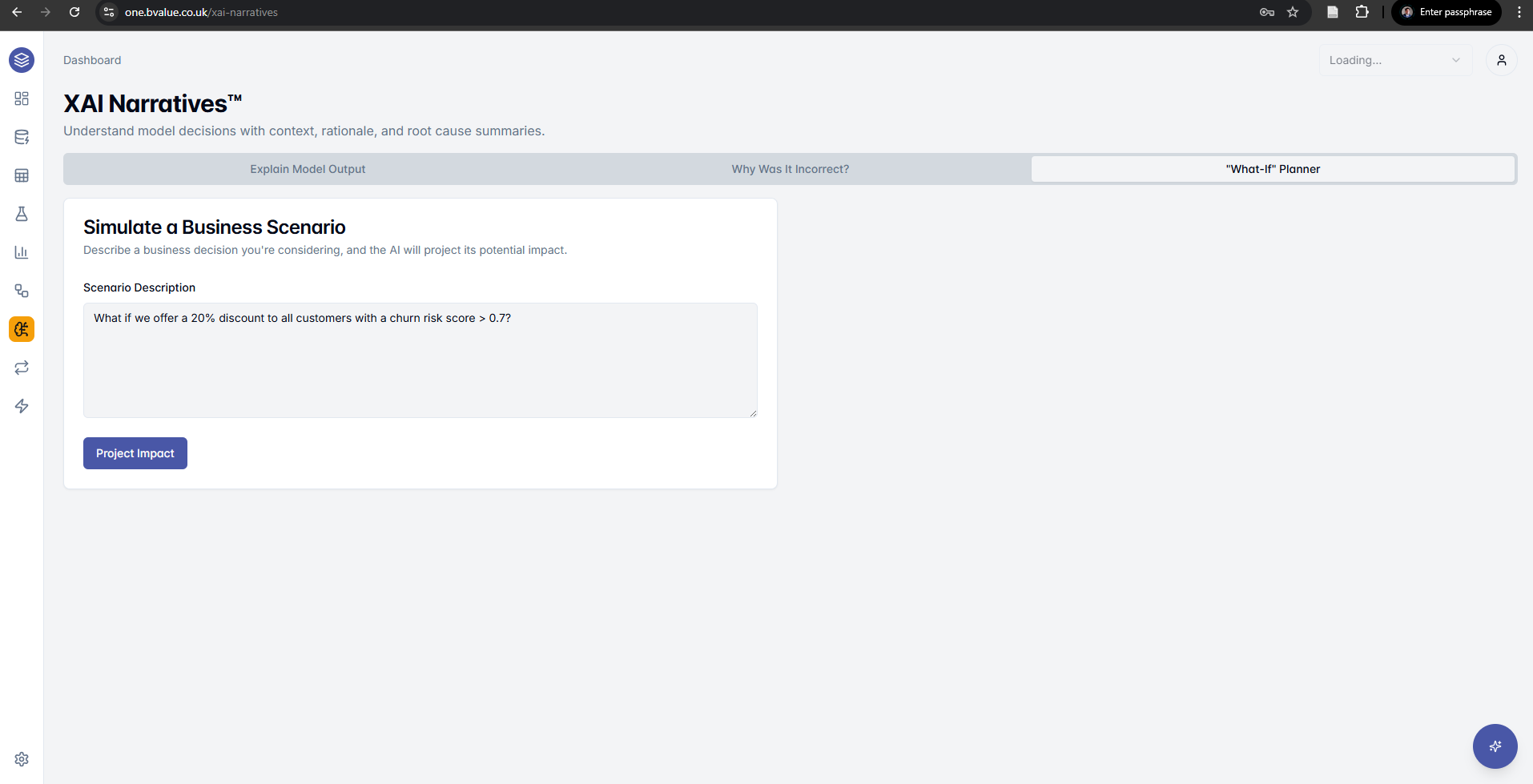 Explainable AI and what-if business scenario planning